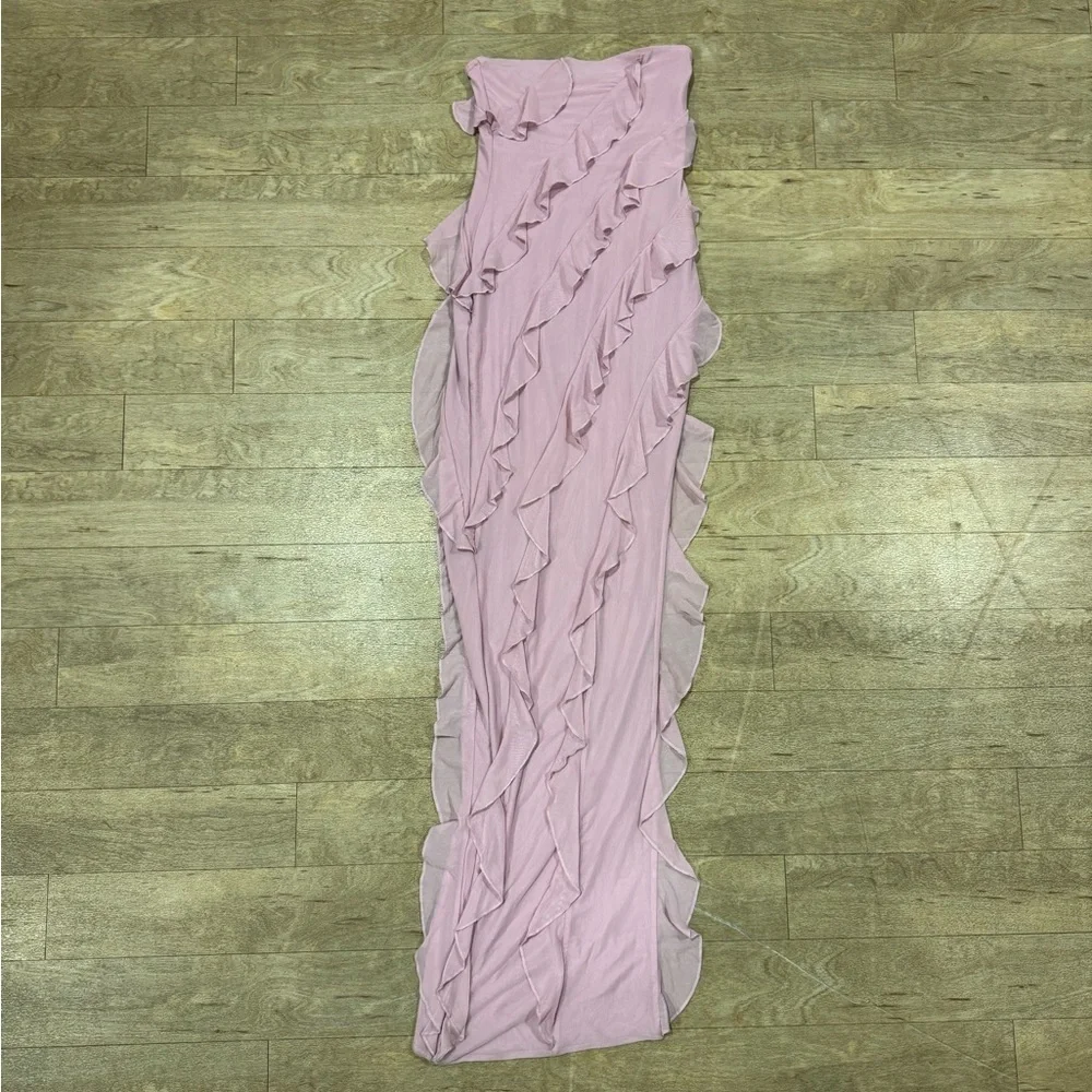 Oh Polly Nevali Badeau Ruffle Detail Maxi Dress Dusty Pink Size 2 - Picture 5 of 8